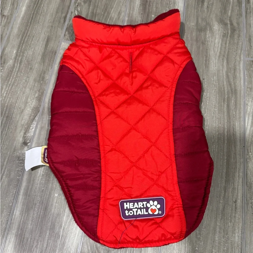 Red color block dog rain winter fleece lined jacket w Velcro closure - small